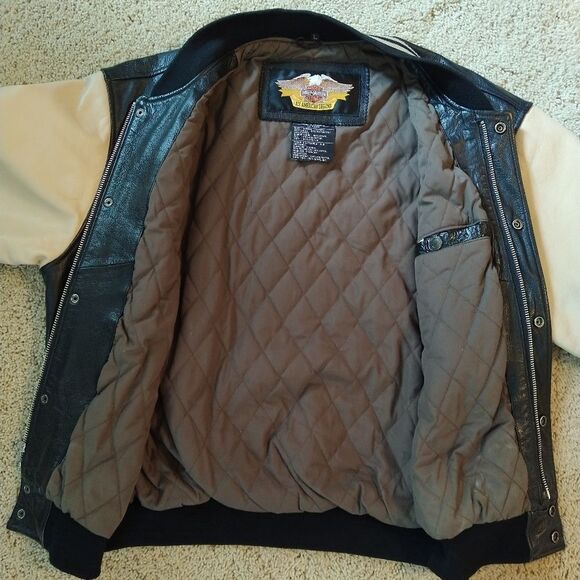 Vintage Harley Davidson Classic Varsity Bomber Leather Jacket Coat - Picture 8 of 13
